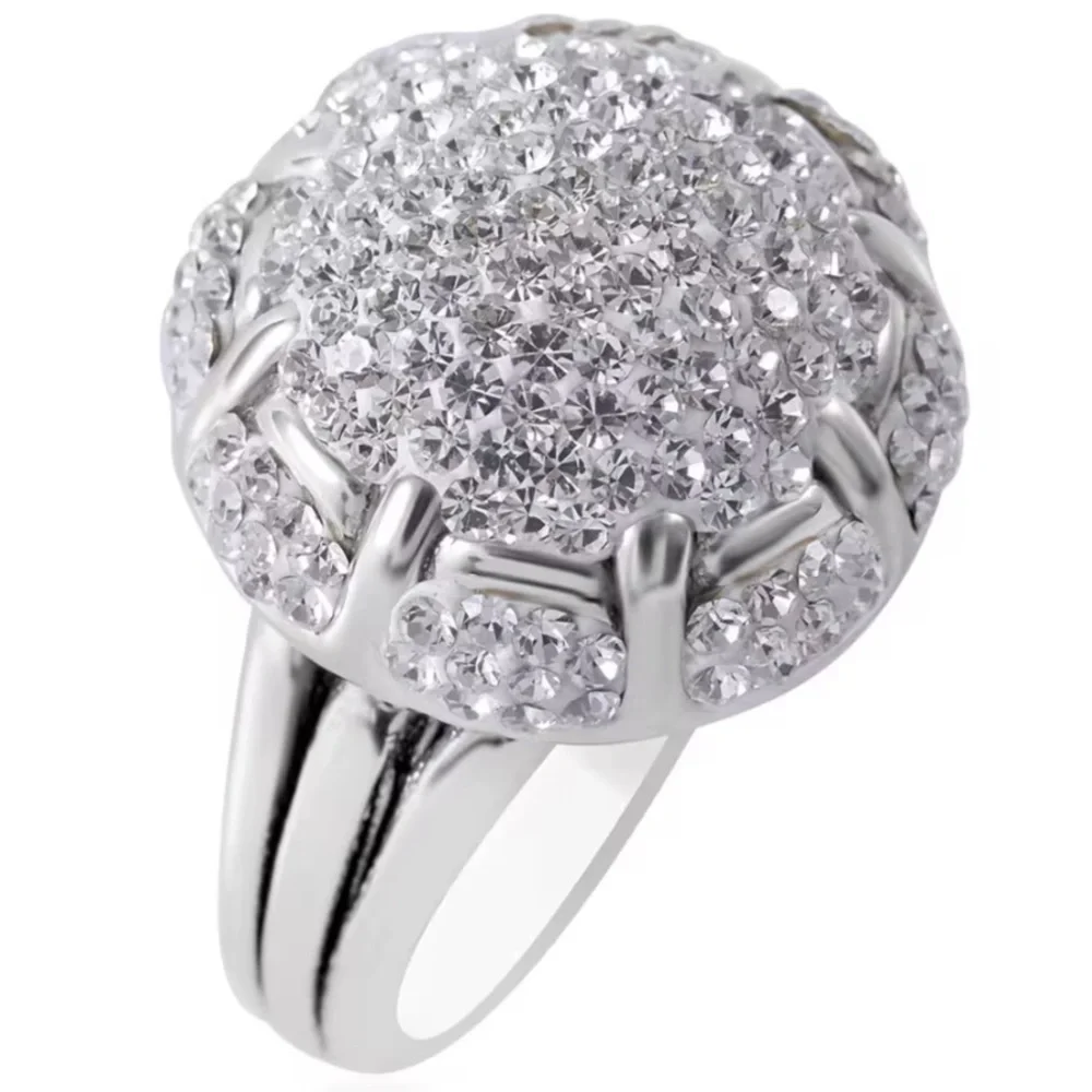 White Austrian Crystal Floral Ring in Sterling Silver
